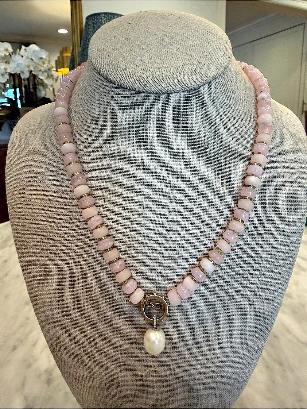 Stella & Dot Modern Bohemian Pink Beaded Necklace with Pearl NWT